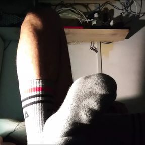 having fun with my sweaty socks and my ass in the night