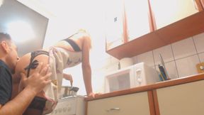 cooking,pussy and ass fuck,cum on ass
