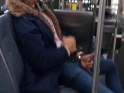 Jerking off in public on city bus with cumshot