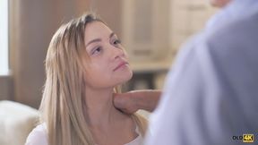 OLD4K. Fragile blonde gets facialized after fantastic sex