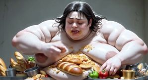 Huge Obese SSBBW Stuffing Herself - Naked with Thick Hairy Pussy
