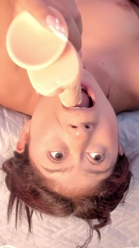 Deep throat slut takes a big one