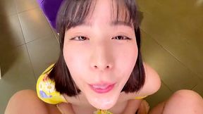 Sweet Japanese Babe Gives Wet and Wild Ahegao BJ, Swallows All Your Load!
