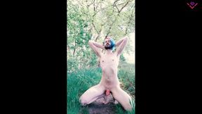 Vulturif walks naked in his chastity cage on a hiking trail