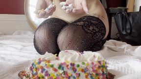 Hot Asian Sits on Cake