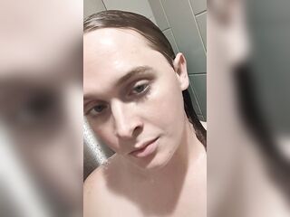 big beautiful woman Trans floozy showers with vibrating ass plug