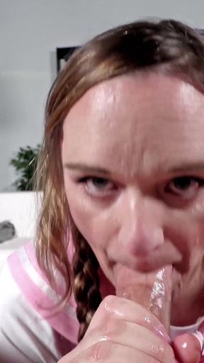 Submissive maid works on your cock