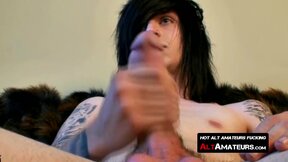 Emo twink stunner whips out monster shaft & strokes