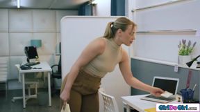 Secretary licked and strapon fucked by dominant lesbian boss