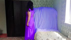 Lovely trans girl tying ribbon around her hair