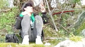 What happens behind the scenes after filming a gay twink's massive outdoor precum cum ejaculation Cleanup &amp; admiring the scenery