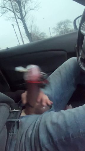 Pump and vibe big cock in car