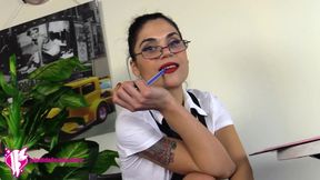 Naughty Chiara Dressed up as a College Girl Showing Her Bare Legs