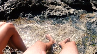 Quickie in paradise! Young couple fucks in public at the sea! LustTaste 4K