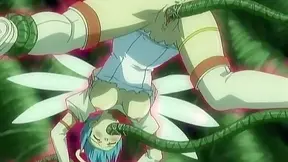 Horny angel is double penetrated by demon tentacles while hentai lesbians 69