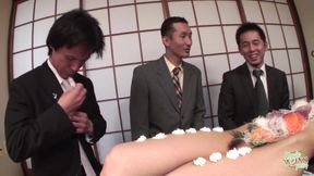 These Gentlemen Were in the Office and Ate Food From the Body of the Female.