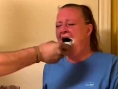 Naughty mouth  washed out with soap