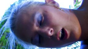 Sexy blonde girl pussy fucking fingering in the garden
