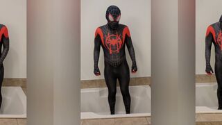LockeePisser desperately craves to urinate in his Spiderman suit - but can't because it's stuck!