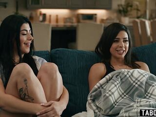 Tiny lesbian teen caught fingering pussy by her sexy roommate