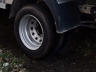 barefeet truck driving spinning tires offroad. burnout smokin' tires pedal pumping revving