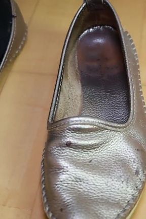 Worn Black Socks &amp; Dirty Silver Loafers - Real Footwear Tease in Leggings