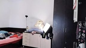 Amateur wife enjoys trying on clothes and cutting them  Amateur wife dances naked in the house