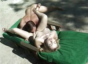 Adorable teen gets cum in mouth during hardcore outdoor sex