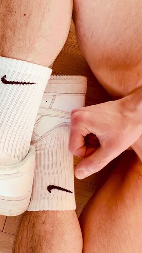Jerking off in close-up on my Nike AF 1 sneakers and socks