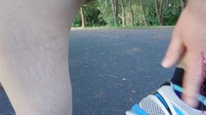 Outside in pantyhose at the clearing pond