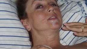 Hot MILF Candi Annie enjoys fucked in red thigh highs and gives a great seed facial
