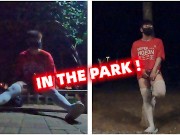 Boys in white stockings masturbate and ejaculate in the park, many passersby are watching