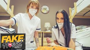 Threesome with Redhead and Latina Nurses