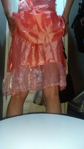 Crossdressing and Cum Wearing Girl Satin Party Pink Mini Dress