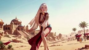 Desert Fantasy! Silver-haired Saintess's Private Dance in the Red-gold Palace, Light Ribbons Wrapping Around Her.