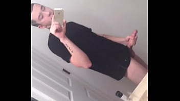 Cute tattooed teen rubbing his juicy cock and loving it