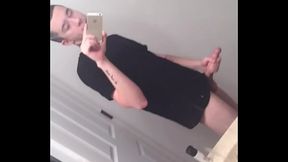 Cute tattooed teen rubbing his juicy cock and loving it