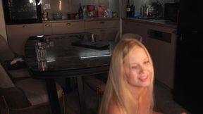 After the Party, She Stayed at My House, Climbed on the Table, and Started Masturbating with a Dildo