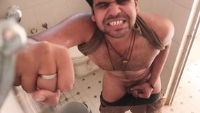 A indian boy was peeing hard in her toilet