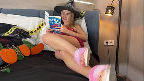 Big-Titted Blonde Sucks Big Cock in Lingerie During Halloween Costume Try-On