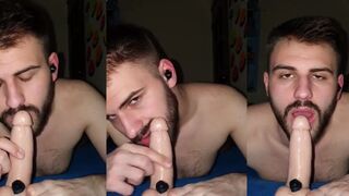Hairy Elderly Deepthroats Fake Penis & Bellows for a Messy Cumshot