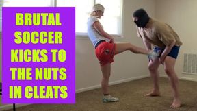 BALLBUSTING soccer girl! I play soccer with his nuts and kick him in the balls with my soccer cleats!