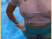 Wifey wet shirt in the pool with perfect braless tits