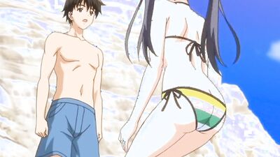 Watch these kinky Japanese babes in skimpy bikinis get wild with a huge cock