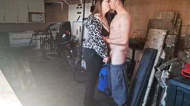 Chubby girlfriend strokes my cock in the barn