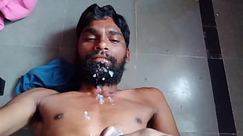 Rajesh with beard, hairy cock, showing hairy ass, butt, cumming on the face