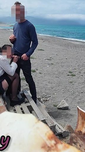 Dick Flash! Risky Blowjob on Beach: Stocking Teacher and Student Almost Caught! - Misscreamy