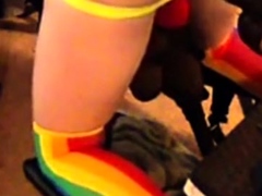 Boytoyslutboy rainbow socks fuck machine big black dildo