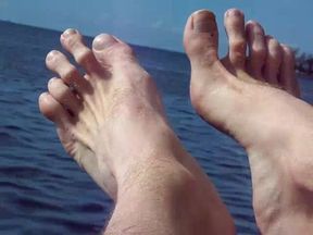 Hairyartist Feet Flexing Over Water and Land