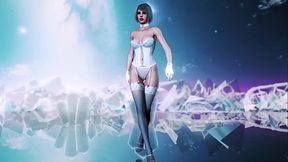 Elegant milf Ashley Graham dances in white lingerie on ice